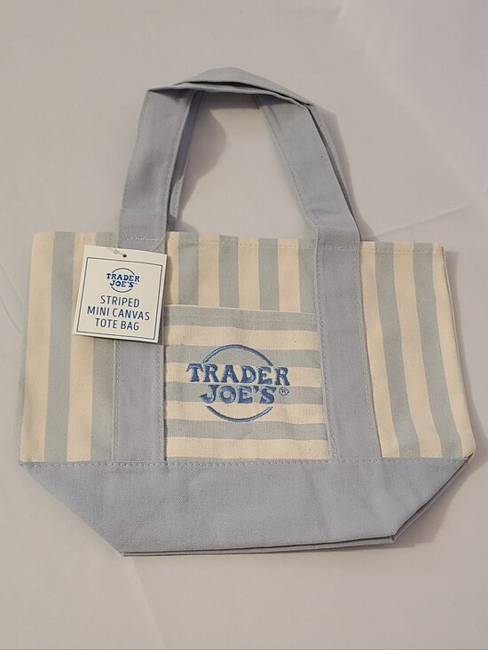 Trader Joe'S Handbags - Trader Joe's Blue Striped Mini Canvas Tote Bag